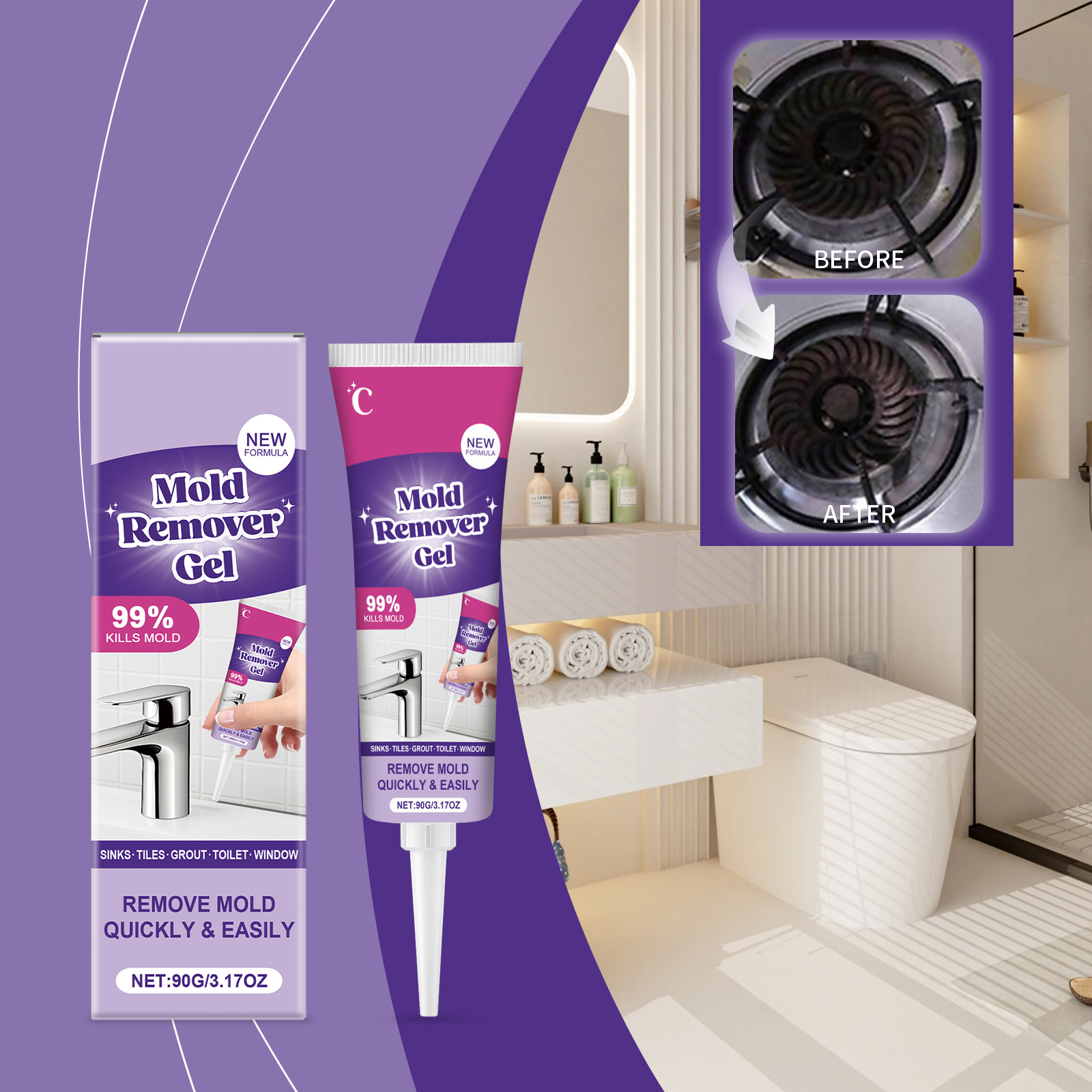 Home Bathroom Cleaning Solution - Anti-Mold Remover Gel Fast Acting Stubborn