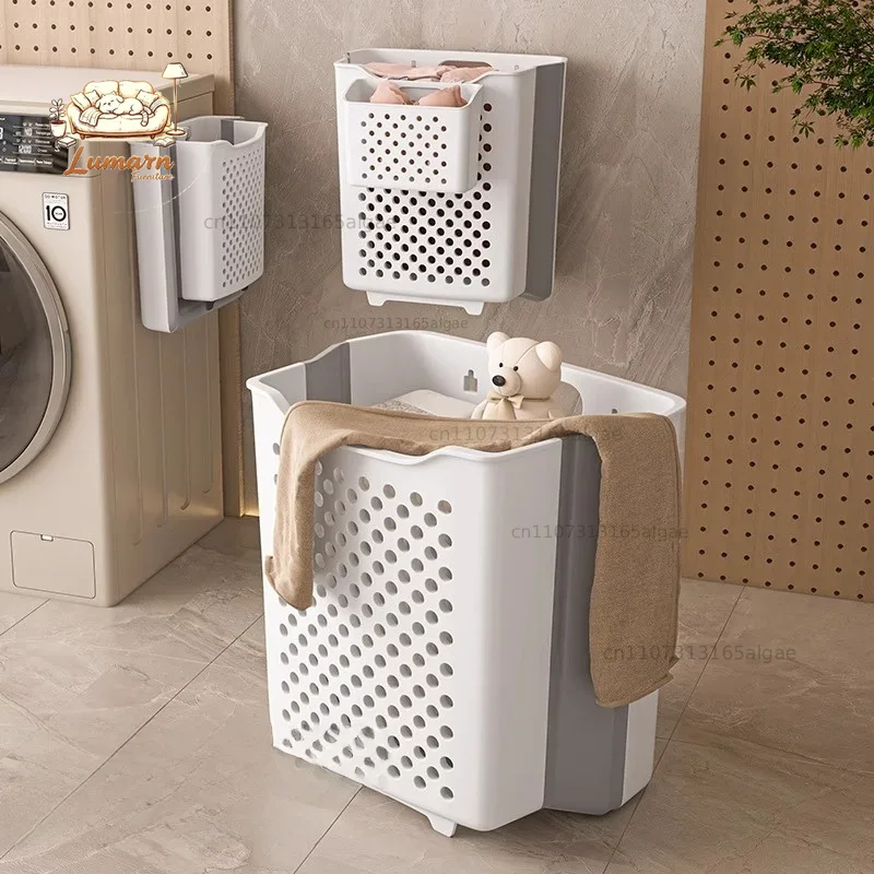 Japanese Home Bathroom Design - Foldable Wall-Mounted Dirty Laundry Basket Bathroom