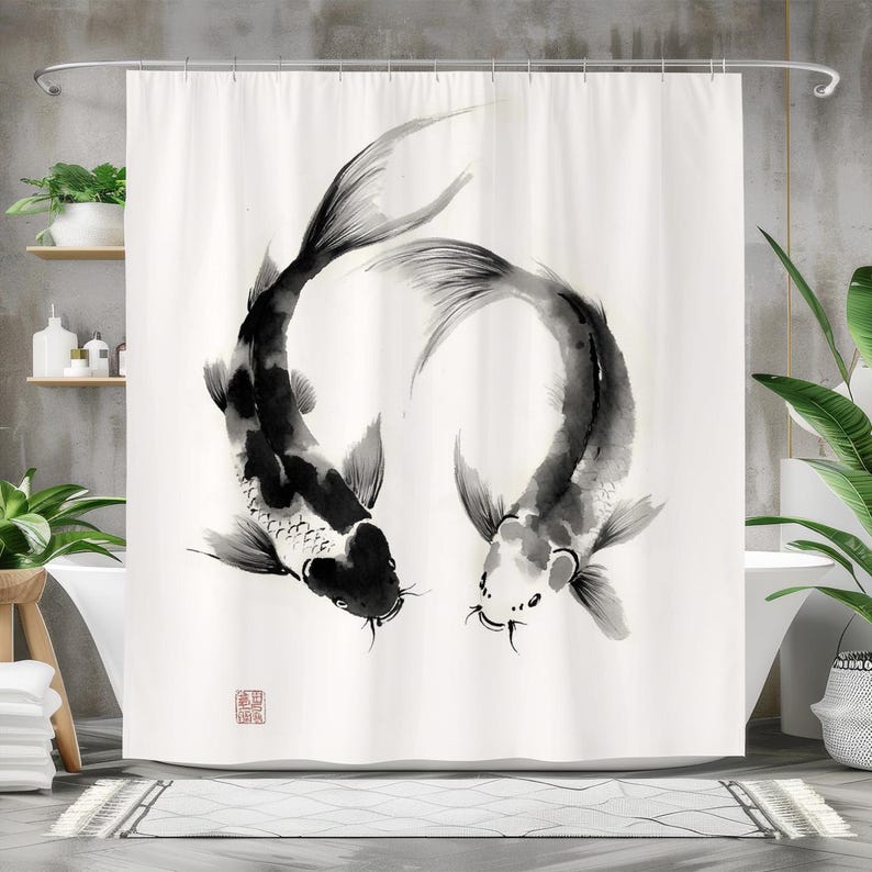Fish Shower Curtain, Waterproo - Japanese Home Bathroom Design 评论和价格