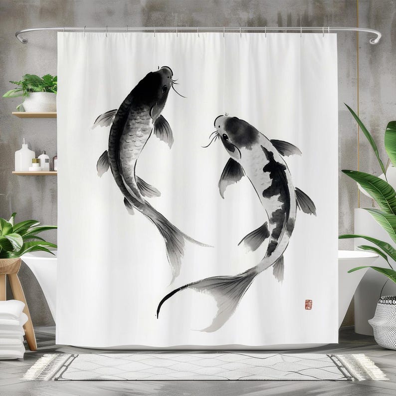 Fish Shower Curtain, Waterproo - Japanese Home Bathroom Design 评论和价格