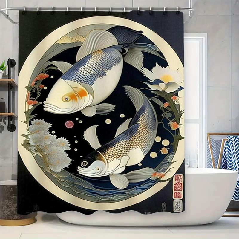 Vintage Japanese Fish Print Sh - Japanese Home Bathroom Design 评论和价格