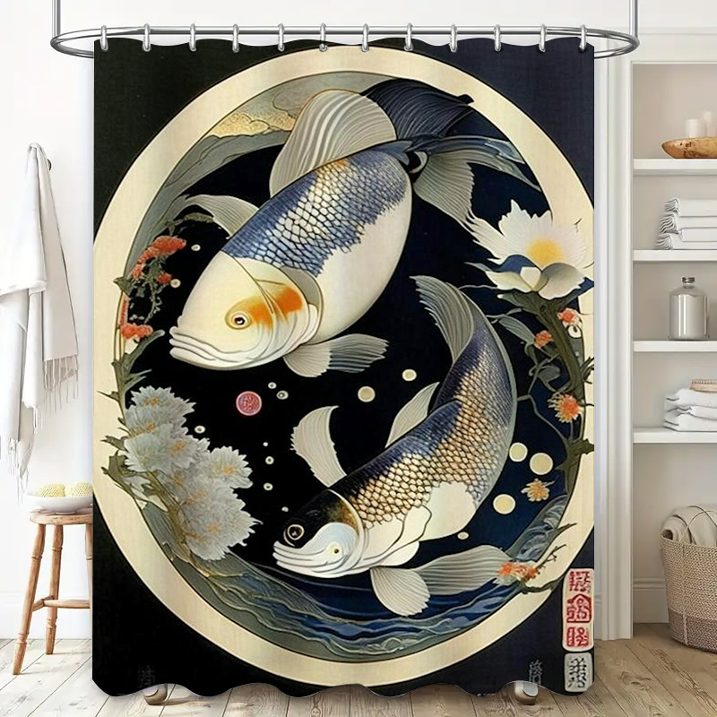 Vintage Japanese Fish Print Sh - Japanese Home Bathroom Design 评论和价格