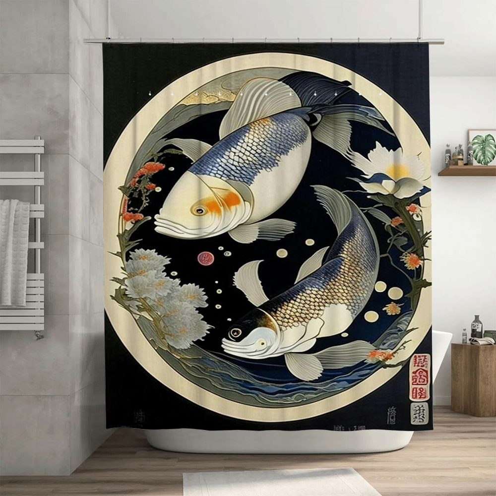Vintage Japanese Fish Print Sh - Japanese Home Bathroom Design 评论和价格