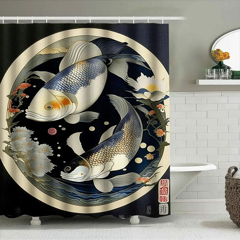 Vintage Japanese Fish Print Sh - Japanese Home Bathroom Design 评论和价格