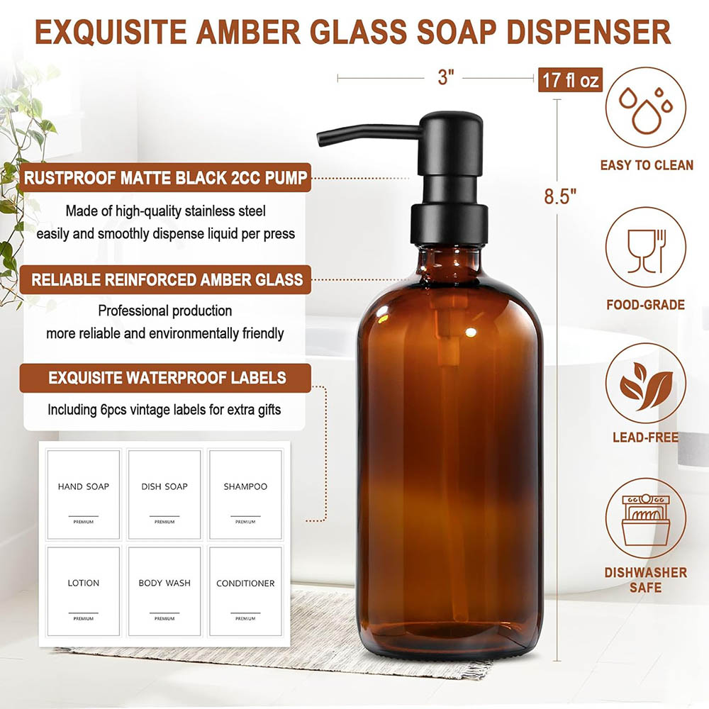Amber Glass Soap Dispenser, 2  - Soap Dispenser Pump 评论和价格